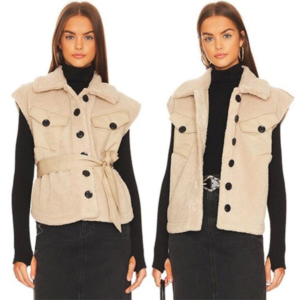 Nwt Marissa Webb Frankie Sherpa Coated Canvas Belted Tan Vest Size: Medium